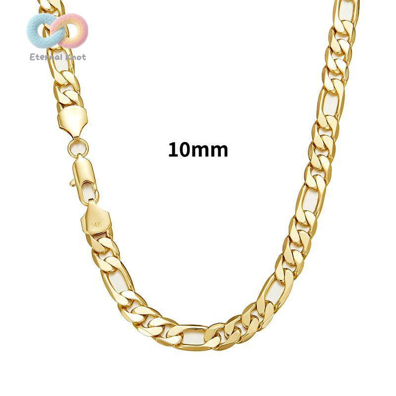 14K Real Gold-Plated Figaro Chain Necklace Tarnish-Free Nanotech Coating Italian Style Cuban Link 2Mm/10Mm Wide,24" for Women Men Hip Hop Streetwear Minimalist Layering Jewelry