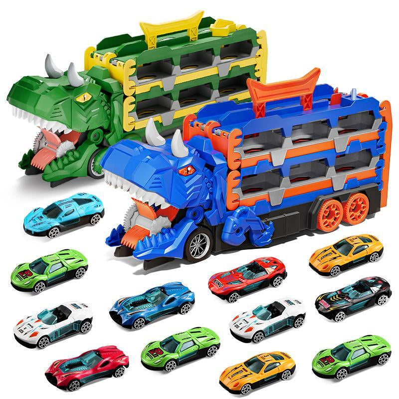 Dinosaur Transport Truck Toy for Toddlers – 12 Die-Cast Cars, Transforms into Dino, Perfect Gift for 3-6 Year Old Boys