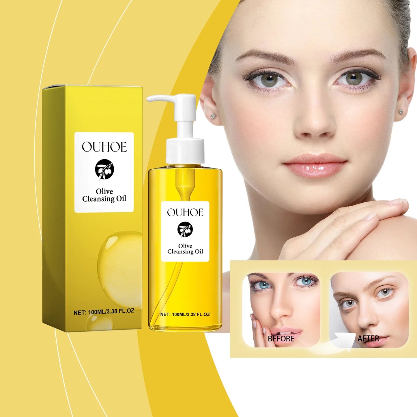 OUHOE Olive Cleansing Oil for Gentle Makeup Removal Moisturizes Skin Cleans Face and Lips easy-shop-bay