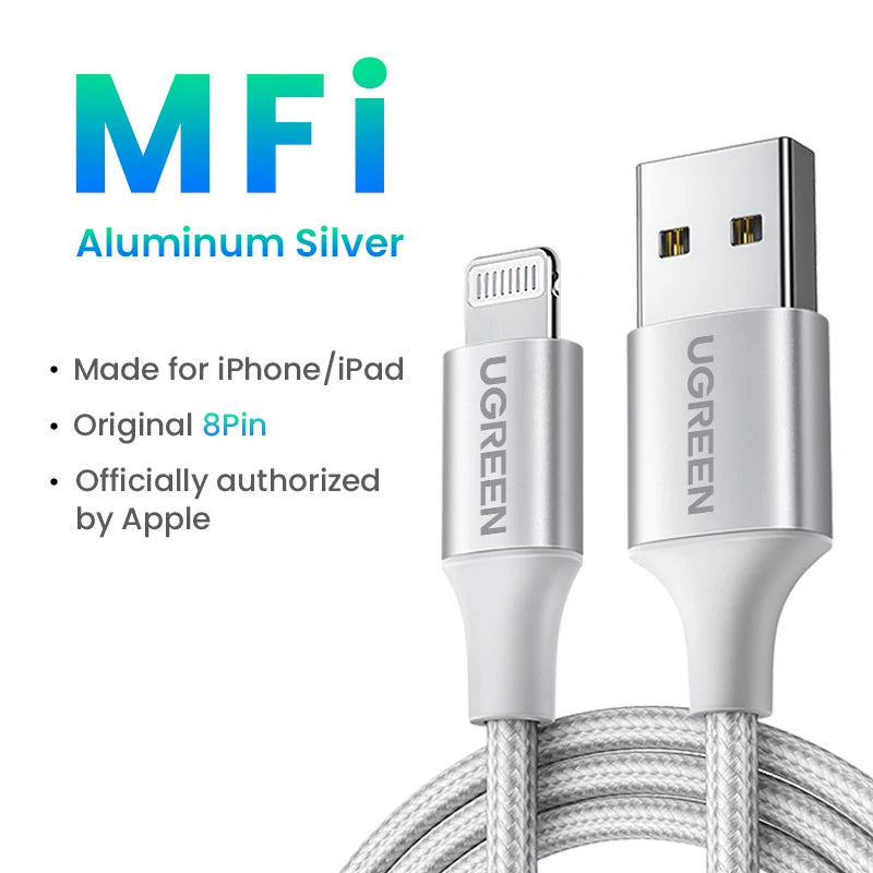 UGREEN MFi USB Cable for iPhone 14 13 12 Pro Max 2.4A Fast Charging Lightning Cable for iPad Mini Phone Data Cable easy-shop-bay