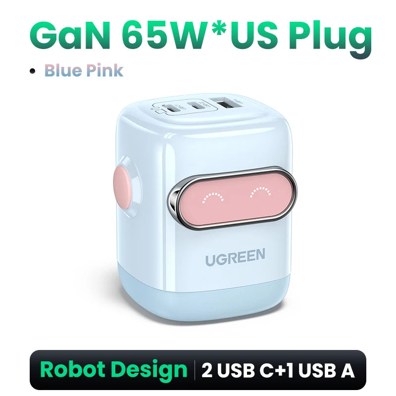 【US Plug】UGREEN 65W 30W GaN Charger Robot Design QC4.0 3.0 PPS for iPhone 17 16 15 Pro Macbook Laptops Tablet PD3.0 Fast Charg easy-shop-bay