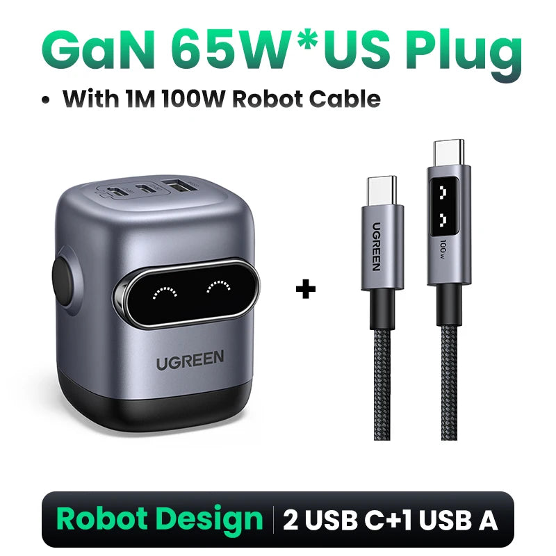 【US Plug】UGREEN 65W 30W GaN Charger Robot Design QC4.0 3.0 PPS for iPhone 17 16 15 Pro Macbook Laptops Tablet PD3.0 Fast Charg easy-shop-bay