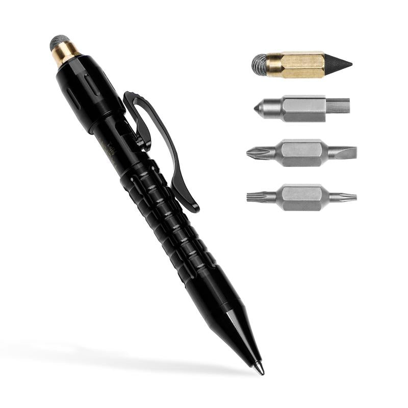 Tacray MP1 Multi-Functional Titanium Pen – Mini EDC Pocket Pen with Replaceable Bits, Box Cutter, Tungsten Tip, Screwdrivers, Pencil & Stylus for Everyday Carry