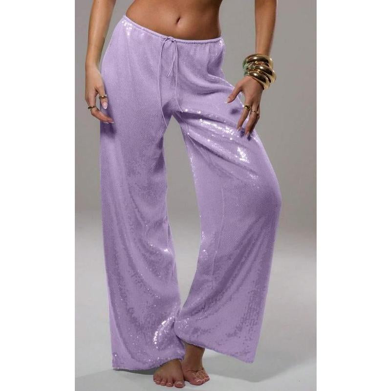 Women´S Sparkle Sequin Pants Lightweight Elastic Waist Wide Leg Loose Pants Trousers