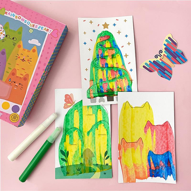 [Xmasgifts] Rainbow Dots Scratch Art DIY Children'S Bookmark Craft Kit 20 Postcards 1 Sticker 14 Paints 6 Watercolor Pens 1 Tool Educational Toy for Ages 3+ Christmas Gift