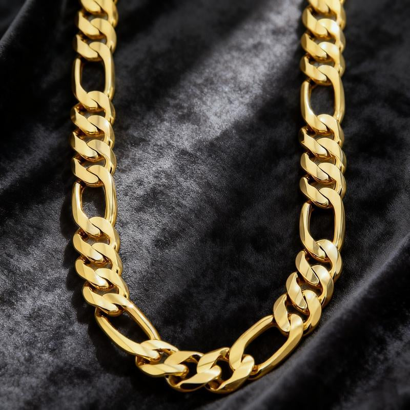 14K Real Gold-Plated Figaro Chain Necklace Tarnish-Free Nanotech Coating Italian Style Cuban Link 2Mm/10Mm Wide,24" for Women Men Hip Hop Streetwear Minimalist Layering Jewelry