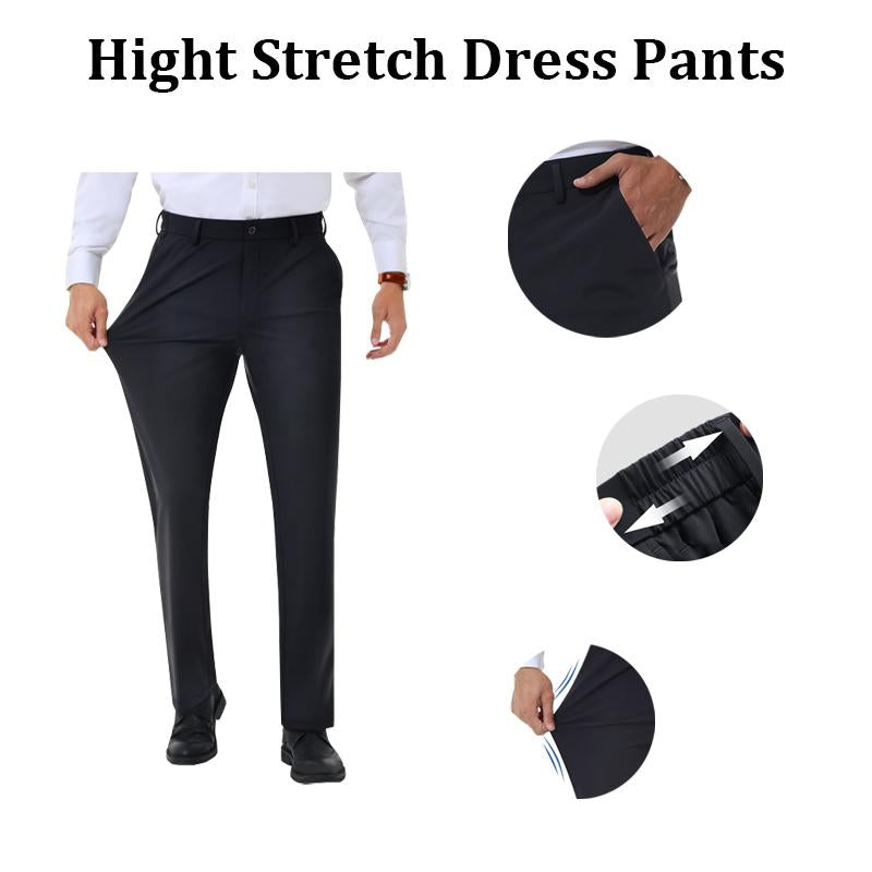 Alimens&Gentle Men’S Business Casual Stretch Dress Pants, No-Iron Flat-Front Dress Pants with Expandable Waist