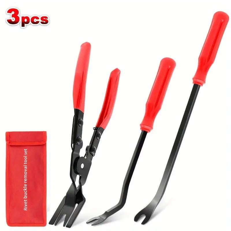 3 Pcs Auto Clip Pliers Set & Fastener Remover Car Trim Rivet Removal Pry Tool Repair Kit with Storage Bag for Automotive Door Panel