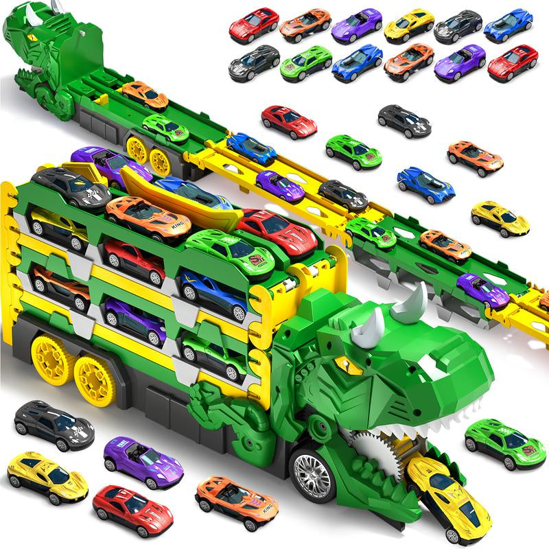 Dinosaur Transport Truck Toy for Toddlers – 12 Die-Cast Cars, Transforms into Dino, Perfect Gift for 3-6 Year Old Boys