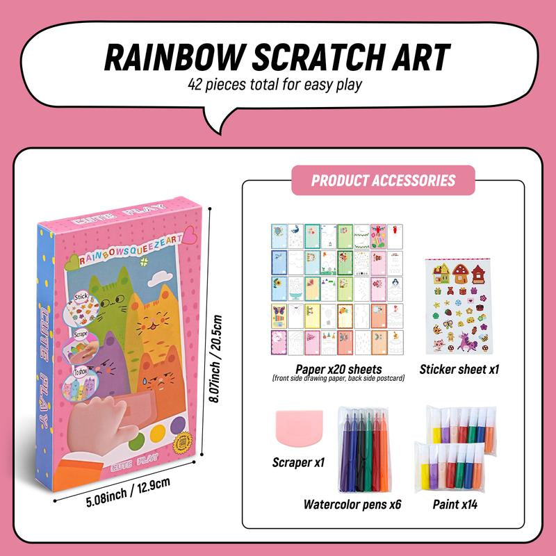 [Xmasgifts] Rainbow Dots Scratch Art DIY Children'S Bookmark Craft Kit 20 Postcards 1 Sticker 14 Paints 6 Watercolor Pens 1 Tool Educational Toy for Ages 3+ Christmas Gift