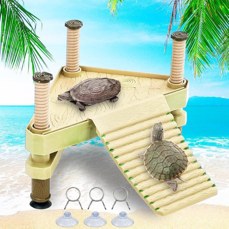 Large Turtle Floating Basking Platform with Feeding Area, Floating Docks for Turtle, Reptile Climbing Pier and Basking Platform for Tortoise, Frogs, Crabs and Salamanders