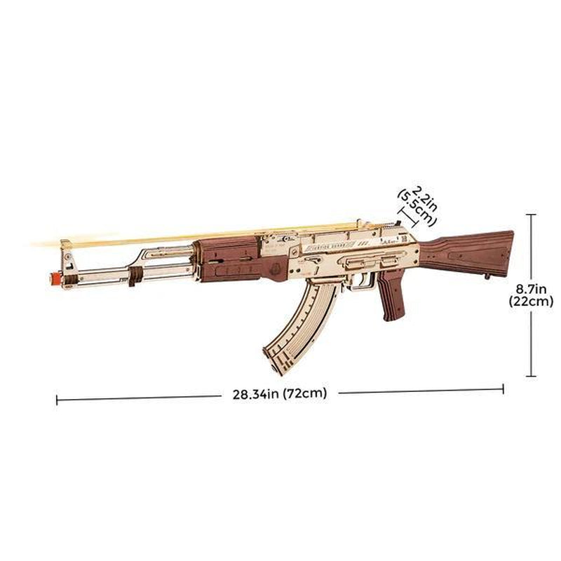 ROKR 3D Puzzles for Adults Wooden AK47 Model with Rubber Bands and Detachable Magazine Creative DIY Building Kits for Men Women Christmas Gifts