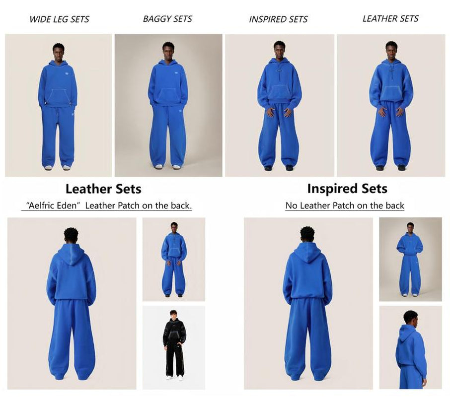 Aelfric Eden Souffle Cloud ICON Boxy Set Premium Unisex 2 Piece Oversized Batwing Sleeve Hoodie & Baggy Pants Leather Patch Y2K Heavyweight Streetwear