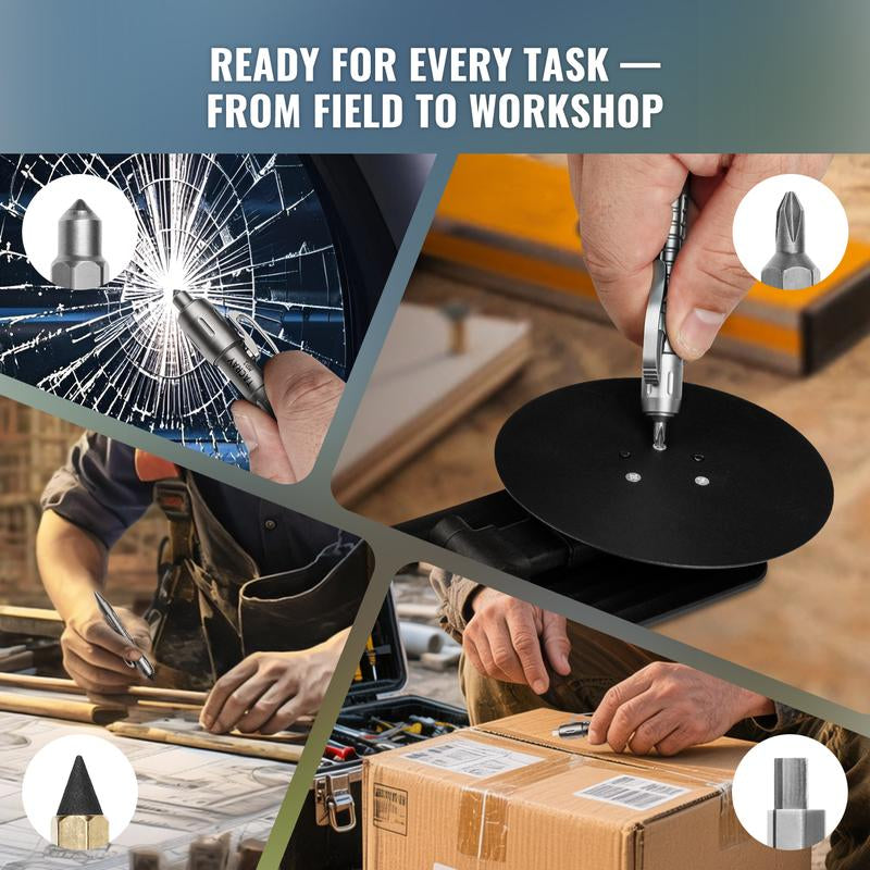 Tacray MP1 Multi-Functional Titanium Pen – Mini EDC Pocket Pen with Replaceable Bits, Box Cutter, Tungsten Tip, Screwdrivers, Pencil & Stylus for Everyday Carry