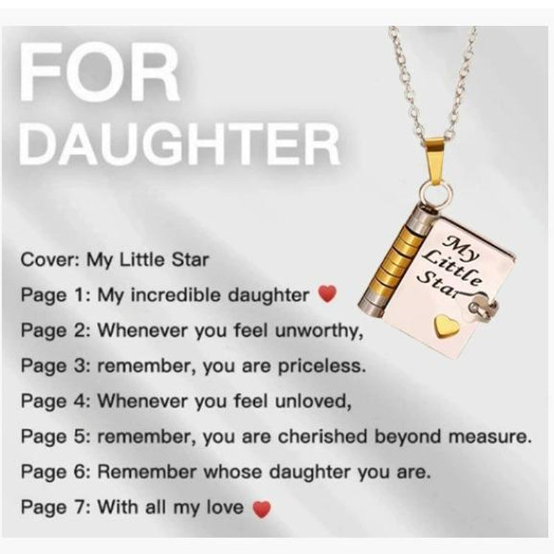 My Little Star Book Necklace,My Incredible Daughter Book Necklace for Daughter,Openable with 6 Pages of Engraved Information,Birthday Day Gift Graduation Jewelry of Love