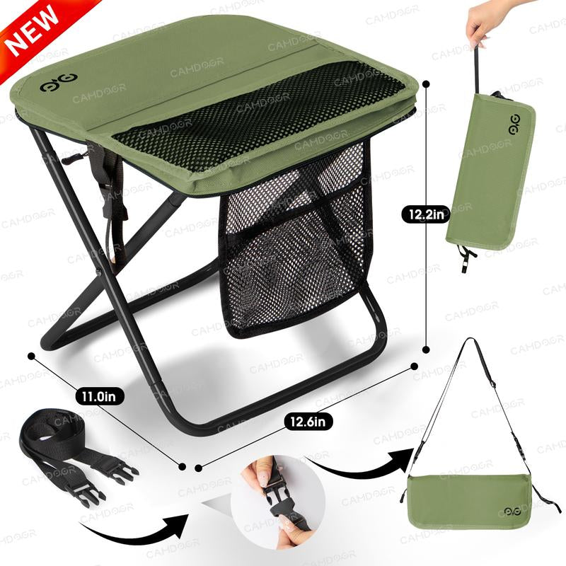 Camdoor Upgraded Strap Folding Stool Ultra-Light 1.5 Lbs Portable Outdoor Camping Chair with Side Pockets & Shoulder Strap Max Load 500Lbs for Hiking Fishing Thanksgiving Gift