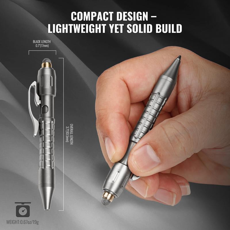 Tacray MP1 Multi-Functional Titanium Pen – Mini EDC Pocket Pen with Replaceable Bits, Box Cutter, Tungsten Tip, Screwdrivers, Pencil & Stylus for Everyday Carry