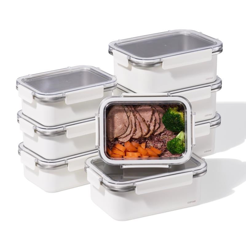 [Official] Carote 16PCS Food Storage Container Set, White & Pink, Leakproof, Microwave & Freezer Safe, Perfect for Meal Prep & Leftovers