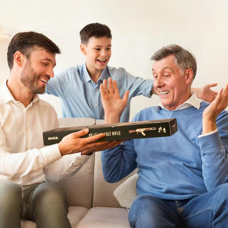 ROKR 3D Puzzles for Adults Wooden AK47 Model with Rubber Bands and Detachable Magazine Creative DIY Building Kits for Men Women Christmas Gifts