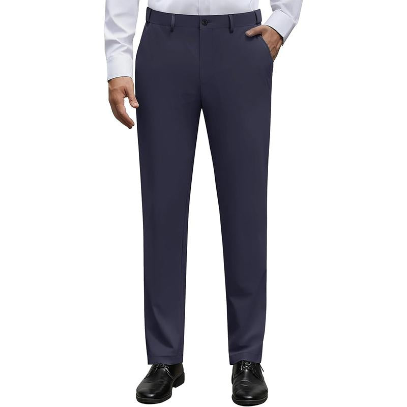 Alimens&Gentle Men’S Business Casual Stretch Dress Pants, No-Iron Flat-Front Dress Pants with Expandable Waist