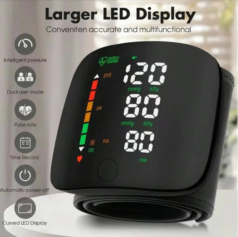 Rechargeable Automatic Wrist Blood Pressure Monitor with Data Retention for Two Users