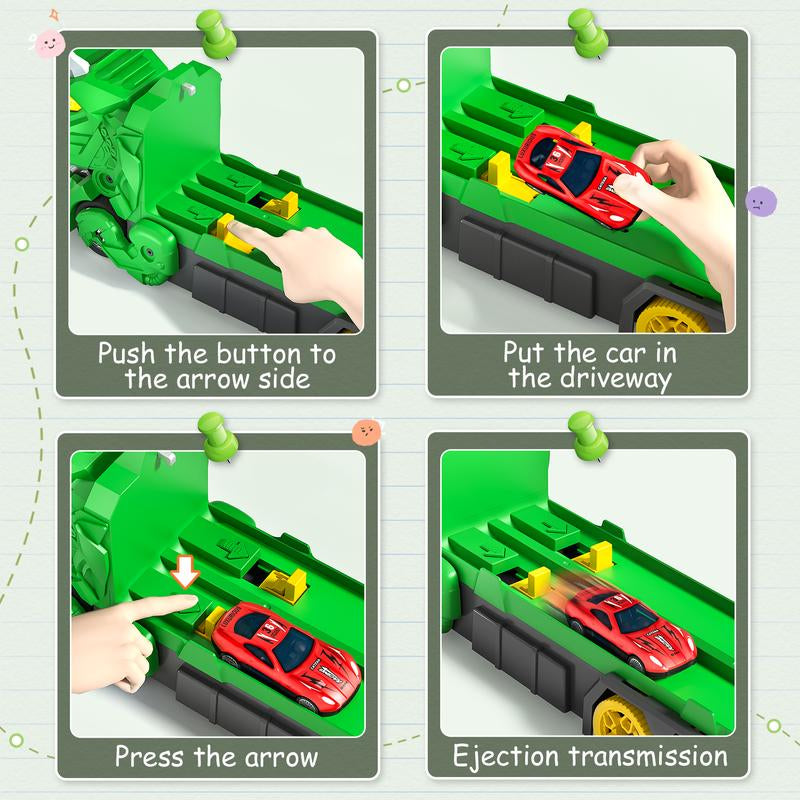 Dinosaur Transport Truck Toy for Toddlers – 12 Die-Cast Cars, Transforms into Dino, Perfect Gift for 3-6 Year Old Boys