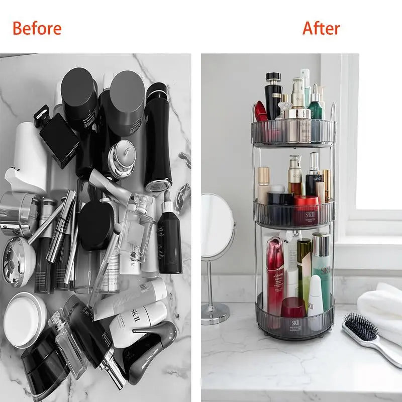 Rotating Makeup Organizer and Storage Rack for Cosmetics, Perfume, and Skincare Products - Large Capacity Vanity Shelf for Countertop Use