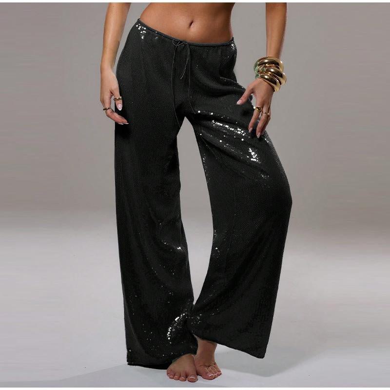Women´S Sparkle Sequin Pants Lightweight Elastic Waist Wide Leg Loose Pants Trousers