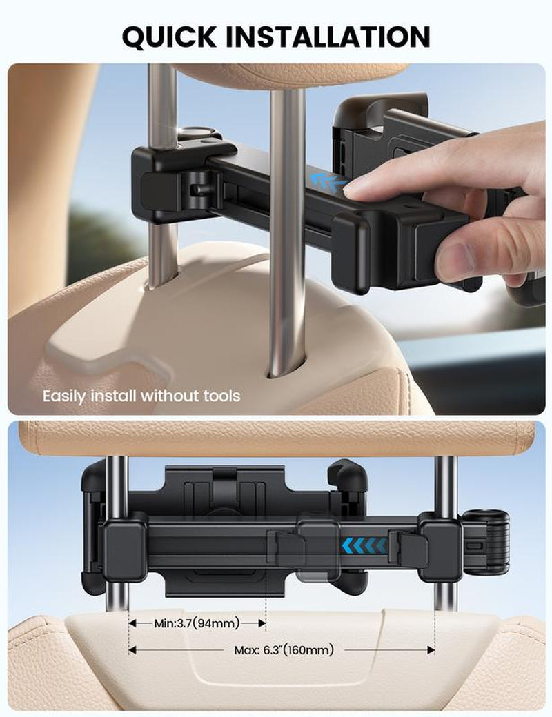 Lamicall Car Headrest Tablet Holder - [Lockable] [Thick Case Friendly] [Foldable Clip] Car Backseat Tablet Mount, Car Accessories for Kids, for Ipad Pro, Air, Mini, Galaxy, Fire HD, 4.7-13" Tablets