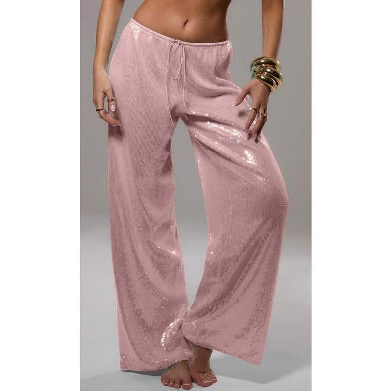 Women´S Sparkle Sequin Pants Lightweight Elastic Waist Wide Leg Loose Pants Trousers