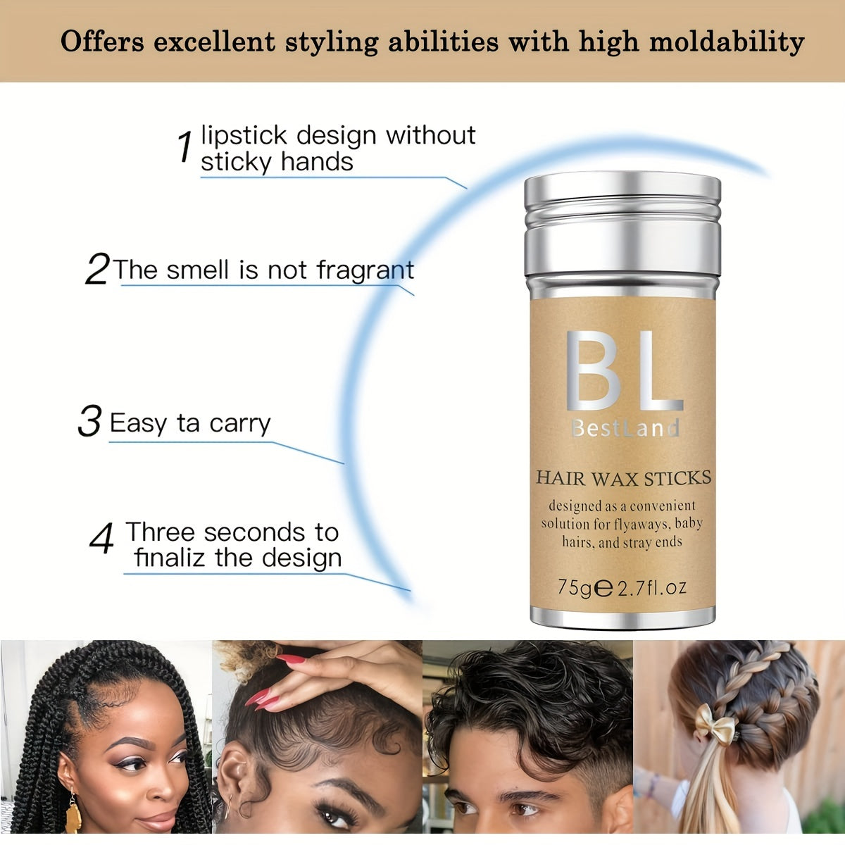 Hair Wax Stick, Flyaways Hair Styling Wax for Edge Control and Taming Youngsters' Hair easy-shop-bay