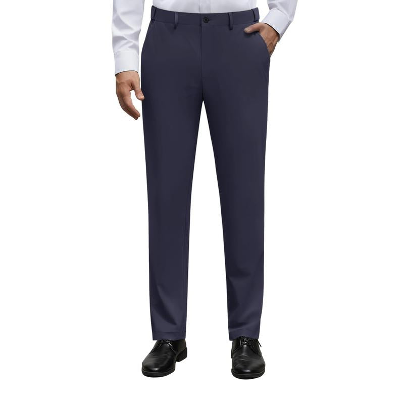 Alimens&Gentle Men’S Business Casual Stretch Dress Pants, No-Iron Flat-Front Dress Pants with Expandable Waist