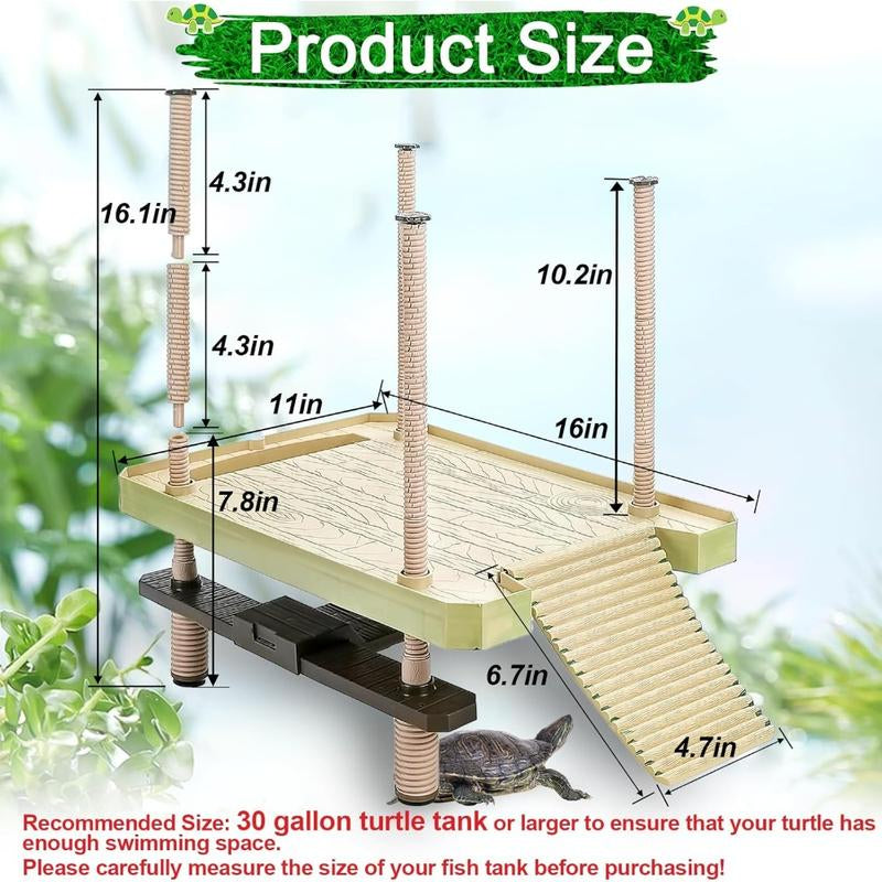 Large Turtle Floating Basking Platform with Feeding Area, Floating Docks for Turtle, Reptile Climbing Pier and Basking Platform for Tortoise, Frogs, Crabs and Salamanders