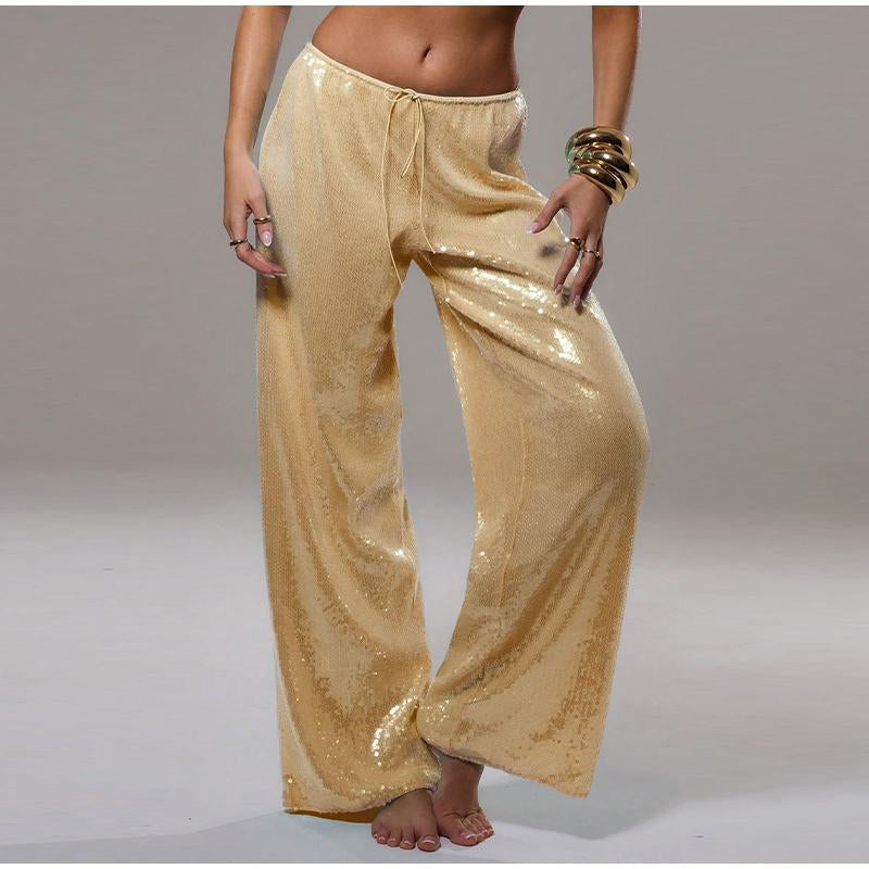 Women´S Sparkle Sequin Pants Lightweight Elastic Waist Wide Leg Loose Pants Trousers