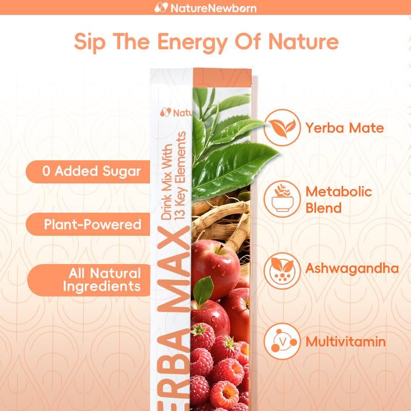 Naturenewborn Yerba MAX Instant Powder 20 Serving Options Multivitamin Ashwagandha No Added Sugar Healthcare Tea