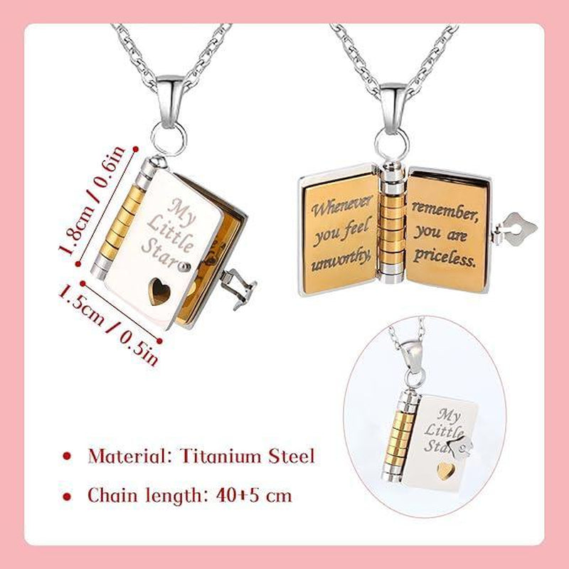 My Little Star Book Necklace,My Incredible Daughter Book Necklace for Daughter,Openable with 6 Pages of Engraved Information,Birthday Day Gift Graduation Jewelry of Love