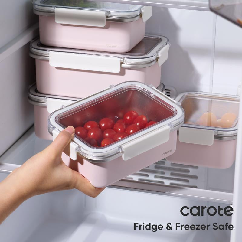 [Official] Carote 16PCS Food Storage Container Set, White & Pink, Leakproof, Microwave & Freezer Safe, Perfect for Meal Prep & Leftovers