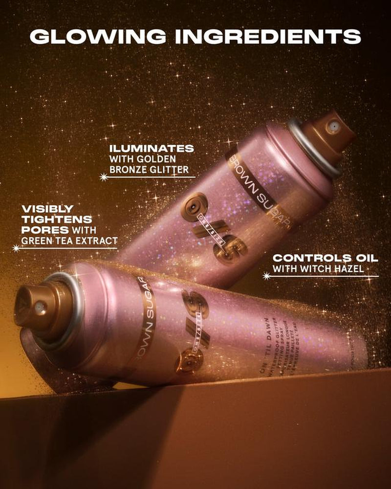 On ‘Til Dawn Waterproof Glitter Setting Spray in Brown Sugar