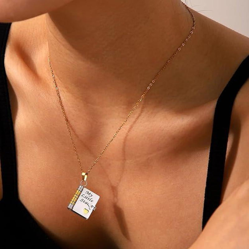 My Little Star Book Necklace,My Incredible Daughter Book Necklace for Daughter,Openable with 6 Pages of Engraved Information,Birthday Day Gift Graduation Jewelry of Love
