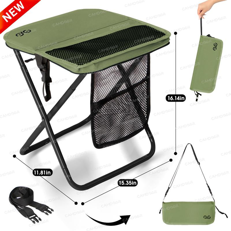 Camdoor Upgraded Strap Folding Stool Ultra-Light 1.5 Lbs Portable Outdoor Camping Chair with Side Pockets & Shoulder Strap Max Load 500Lbs for Hiking Fishing Thanksgiving Gift