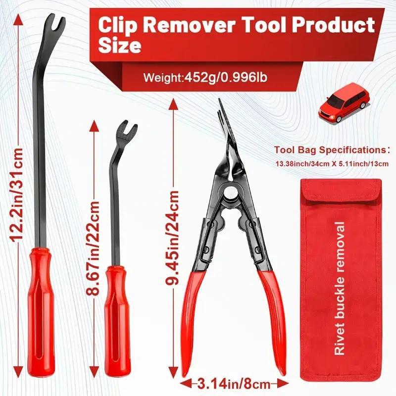 3 Pcs Auto Clip Pliers Set & Fastener Remover Car Trim Rivet Removal Pry Tool Repair Kit with Storage Bag for Automotive Door Panel