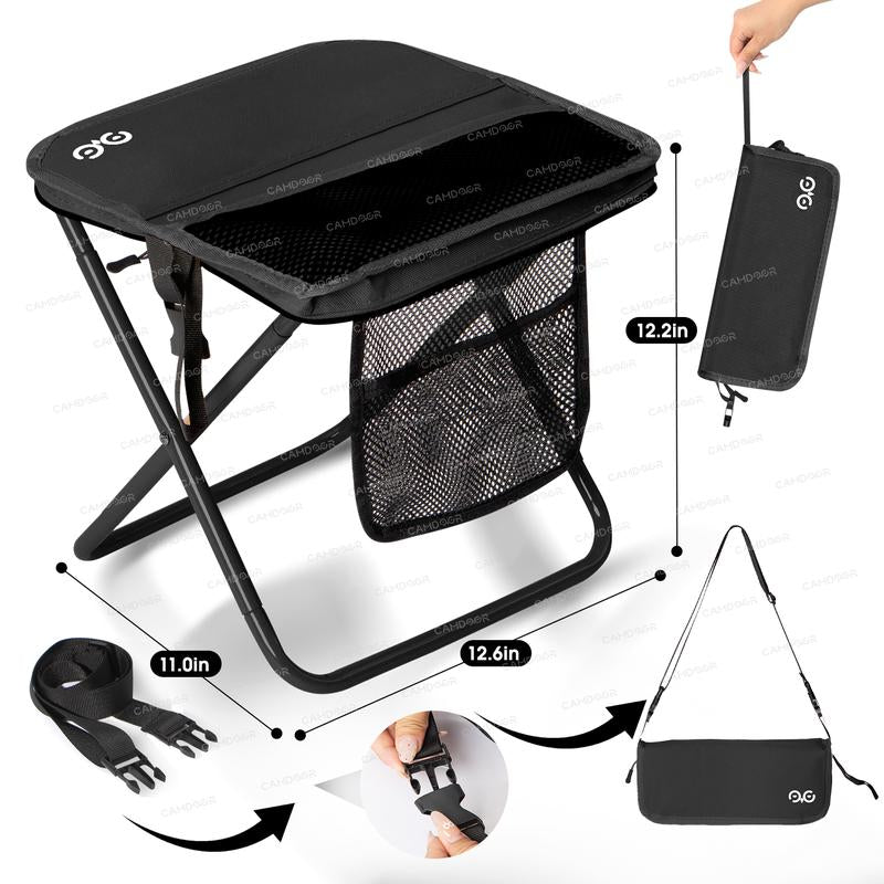 Camdoor Upgraded Strap Folding Stool Ultra-Light 1.5 Lbs Portable Outdoor Camping Chair with Side Pockets & Shoulder Strap Max Load 500Lbs for Hiking Fishing Thanksgiving Gift