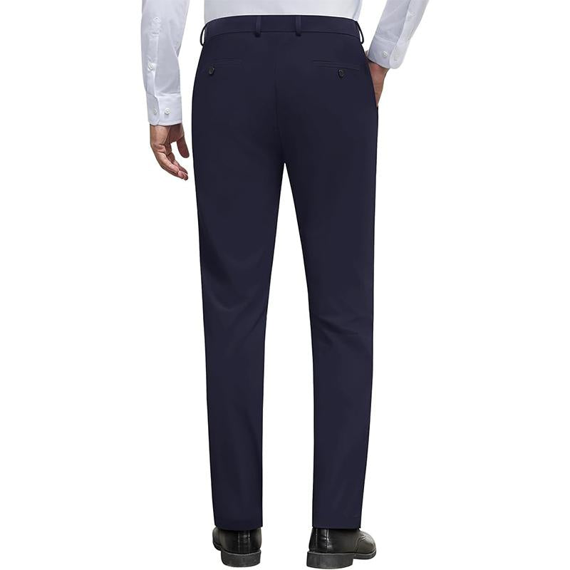Alimens&Gentle Men’S Business Casual Stretch Dress Pants, No-Iron Flat-Front Dress Pants with Expandable Waist