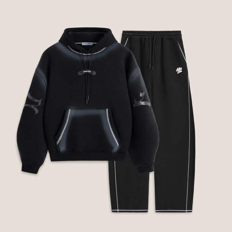 Aelfric Eden Souffle Cloud ICON Boxy Set Premium Unisex 2 Piece Oversized Batwing Sleeve Hoodie & Baggy Pants Leather Patch Y2K Heavyweight Streetwear