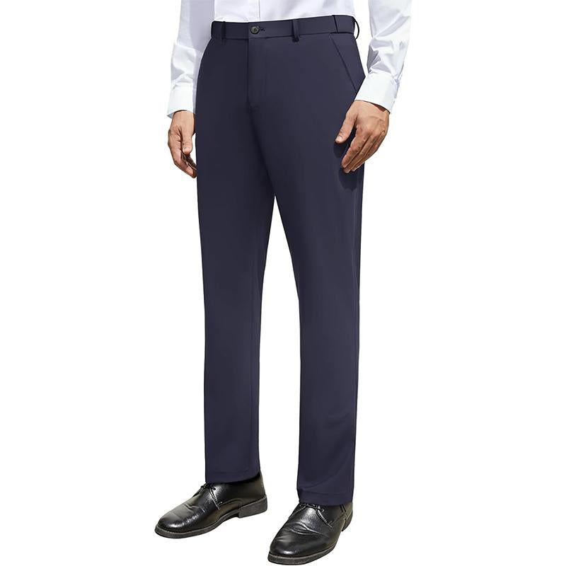 Alimens&Gentle Men’S Business Casual Stretch Dress Pants, No-Iron Flat-Front Dress Pants with Expandable Waist