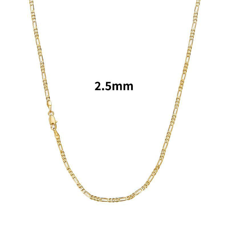 14K Real Gold-Plated Figaro Chain Necklace Tarnish-Free Nanotech Coating Italian Style Cuban Link 2Mm/10Mm Wide,24" for Women Men Hip Hop Streetwear Minimalist Layering Jewelry