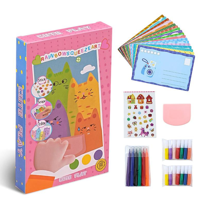 [Xmasgifts] Rainbow Dots Scratch Art DIY Children'S Bookmark Craft Kit 20 Postcards 1 Sticker 14 Paints 6 Watercolor Pens 1 Tool Educational Toy for Ages 3+ Christmas Gift