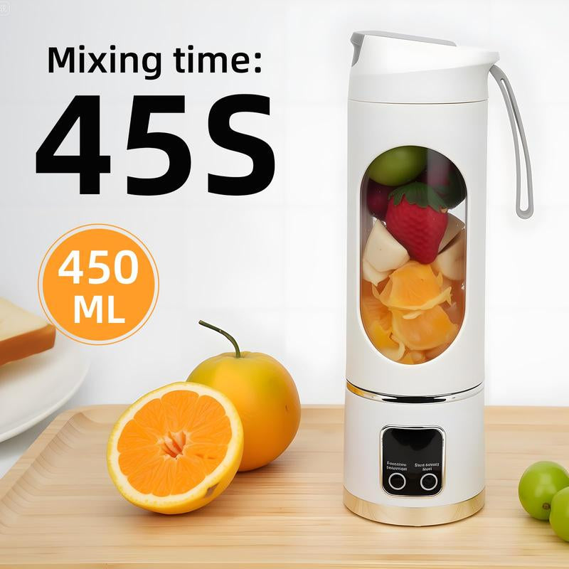 2025 Best Mini Juicer Blender with LED Display, 12-Blade 3-Speed Control, 1500Mah USB-C Rechargeable, 450Ml Leak-Proof Cup, Compact for Household & Travel, Ideal for Smoothies & Fruit Blends.Thanksgiving Gifts
