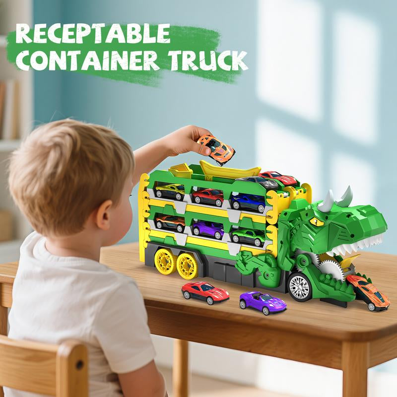 Dinosaur Transport Truck Toy for Toddlers – 12 Die-Cast Cars, Transforms into Dino, Perfect Gift for 3-6 Year Old Boys