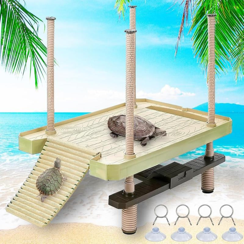 Large Turtle Floating Basking Platform with Feeding Area, Floating Docks for Turtle, Reptile Climbing Pier and Basking Platform for Tortoise, Frogs, Crabs and Salamanders